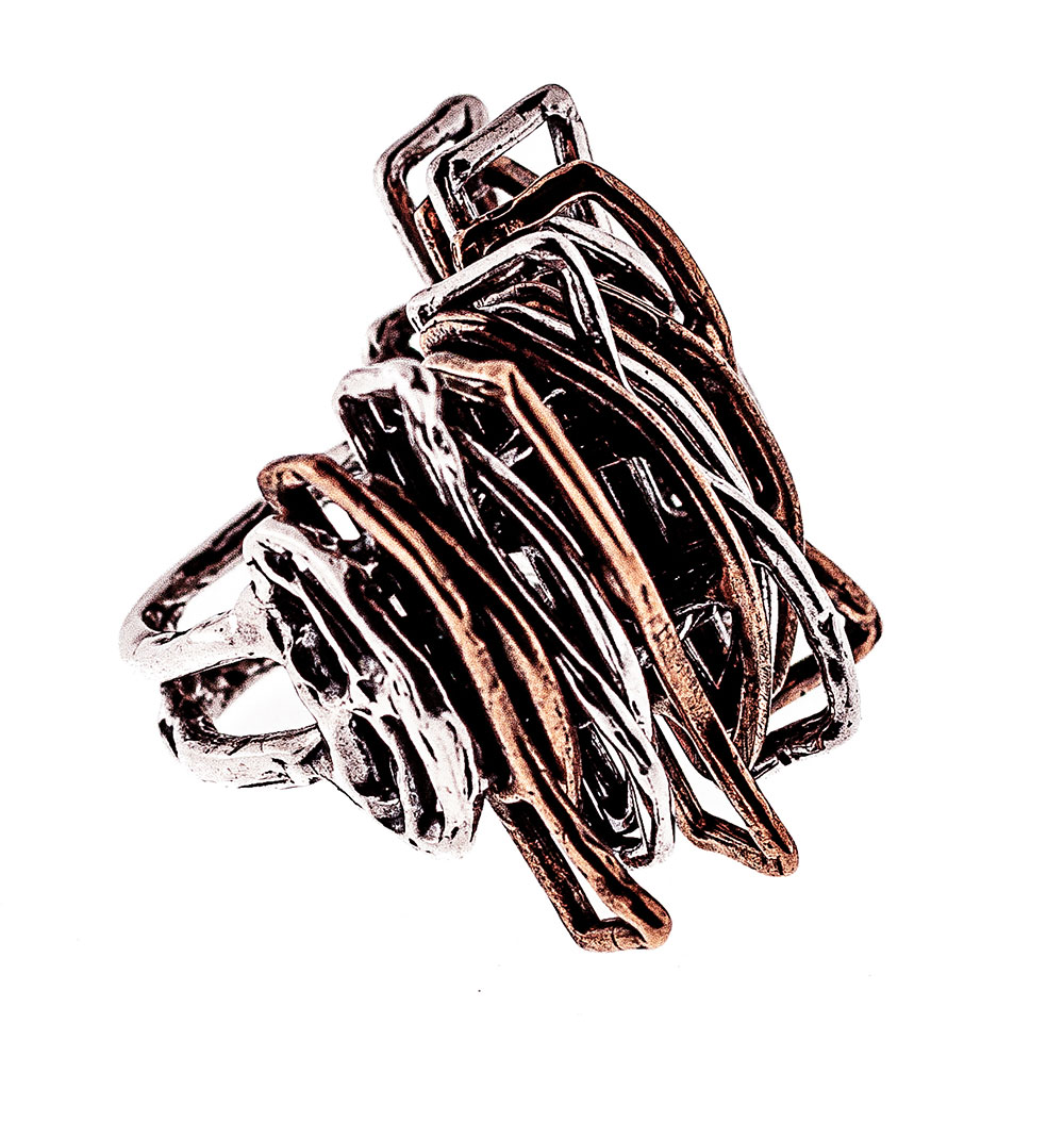 Anello in argento 925 e elementi in bronzo semovibili