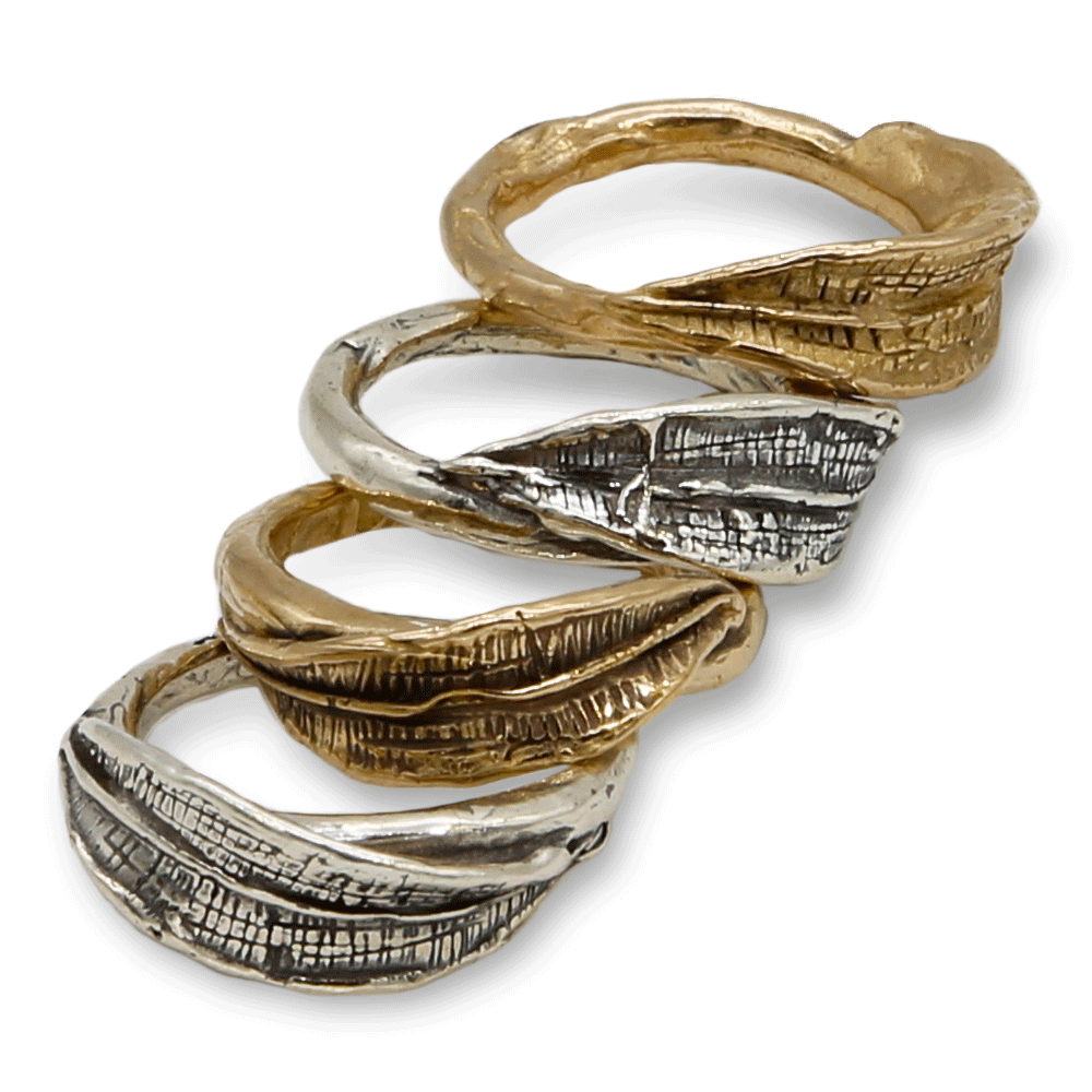 Anello argento 925 e bronzo ,quattro foglie dalla forma allungata