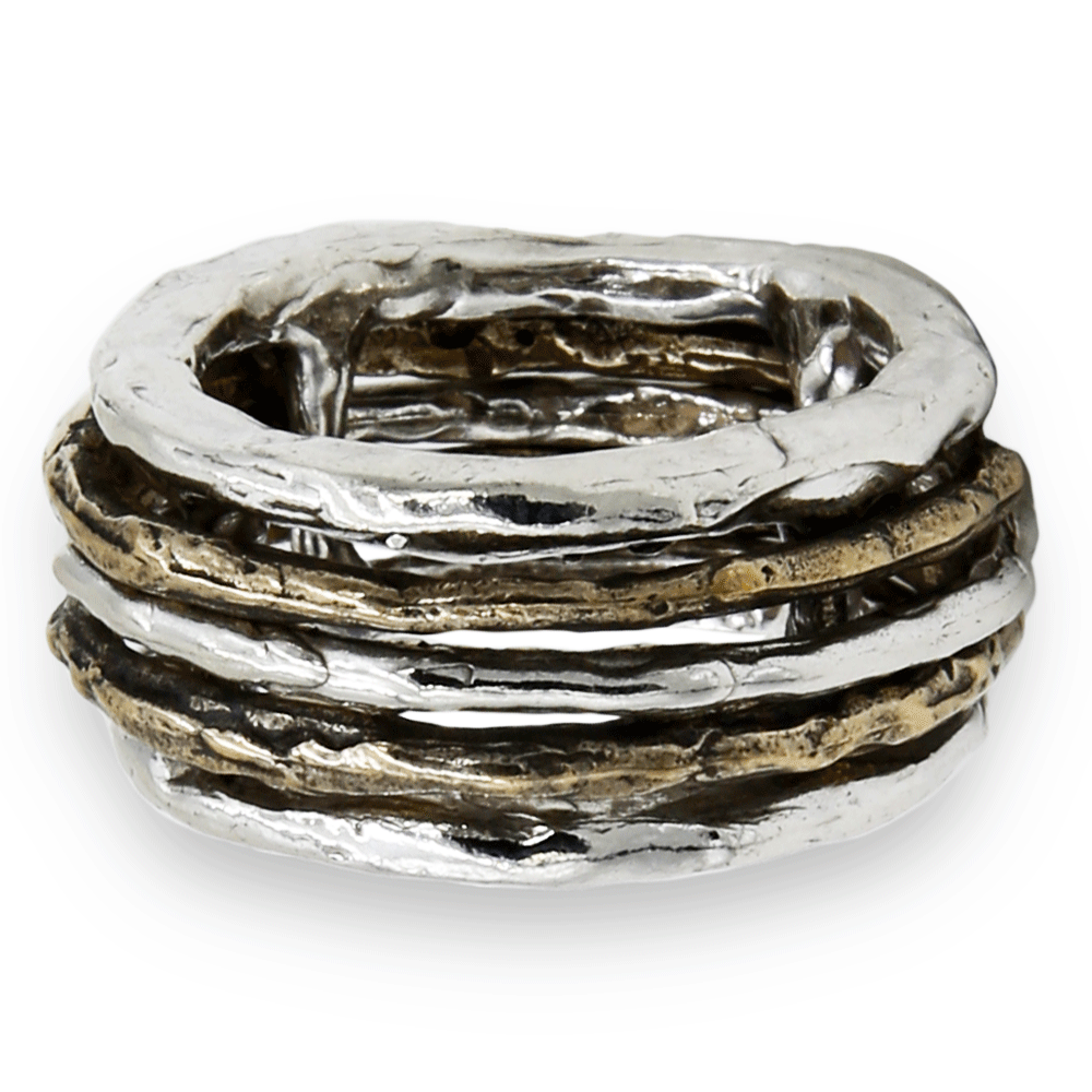 Anello unisex a fascia 3 fili semovibili in argento 925 e bronzo