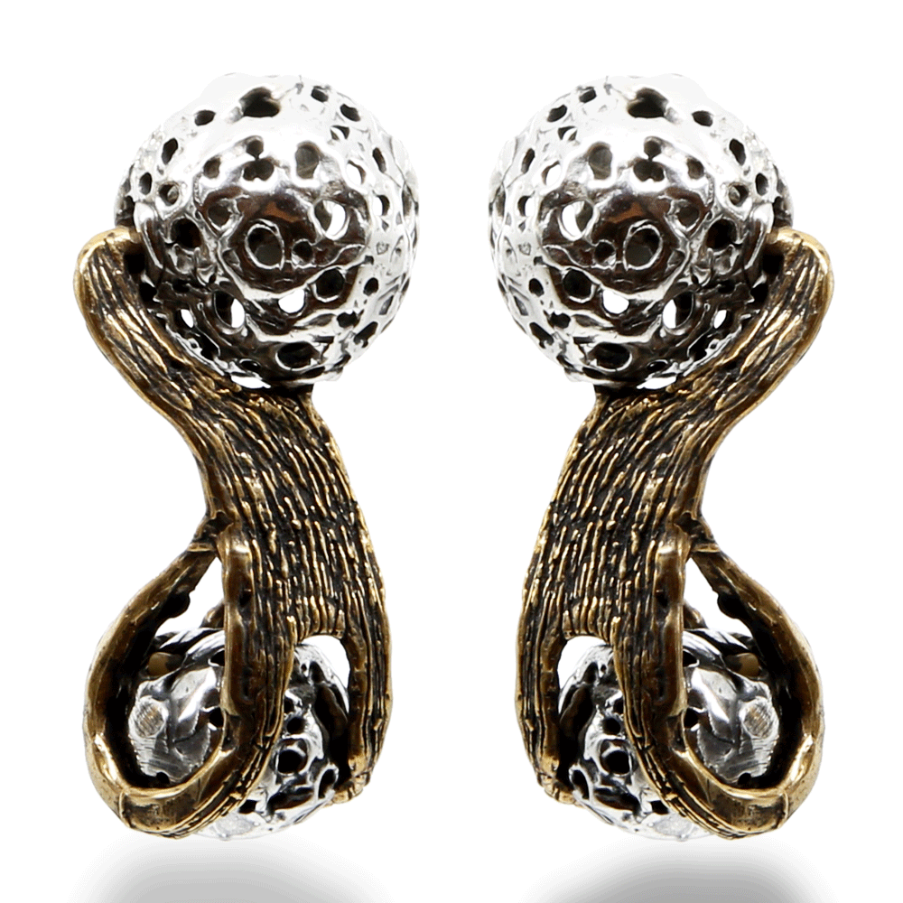 Orecchini pendenti in argento 925 e bronzo chiusura a farfallina